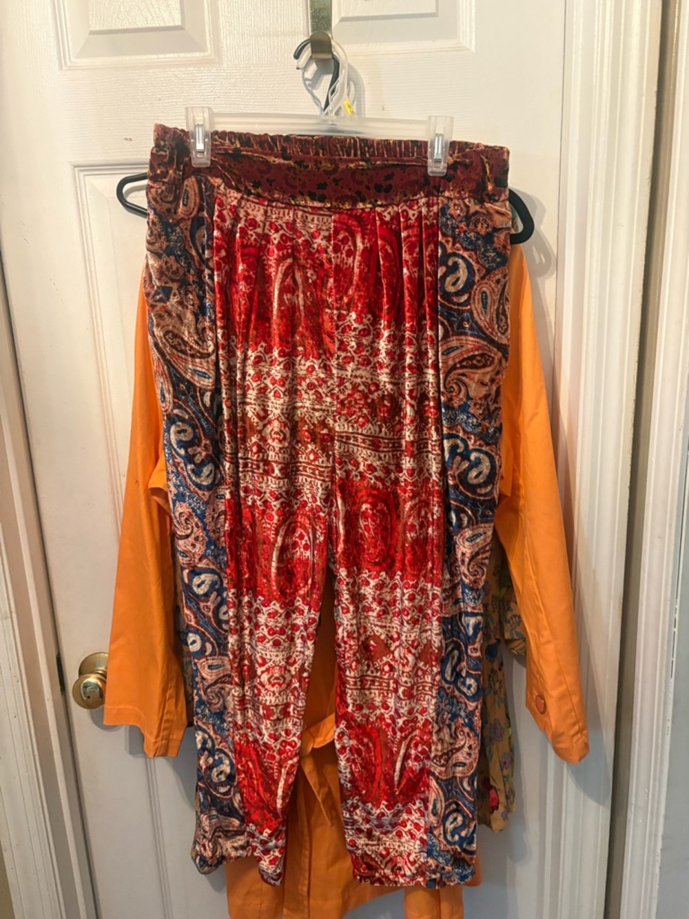 Free People Red Multi Velvet Paisley Lounge Pants